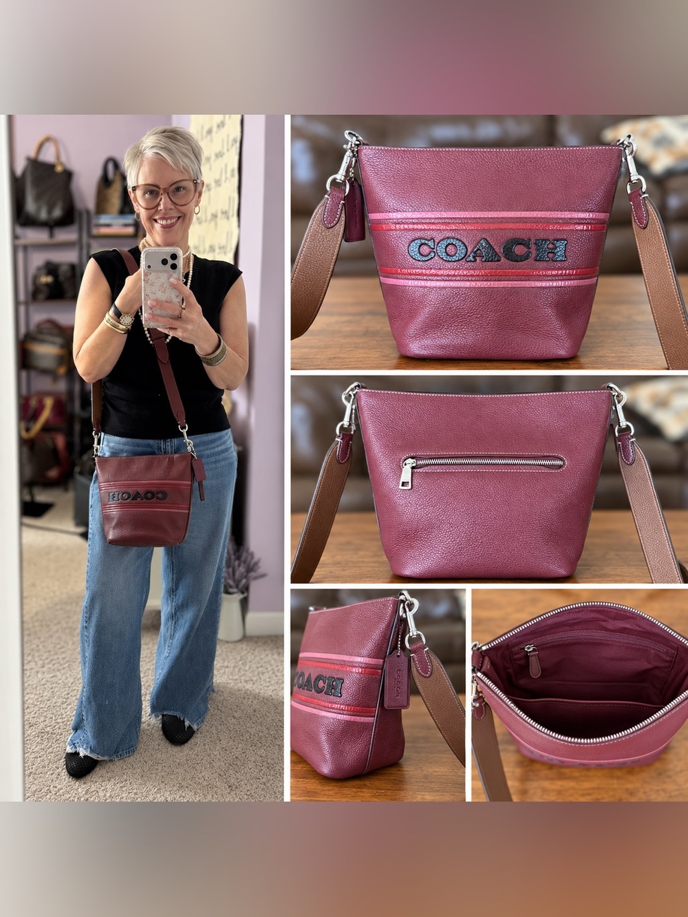 Coach Burgundy Leather Crossbody Bag with Strap